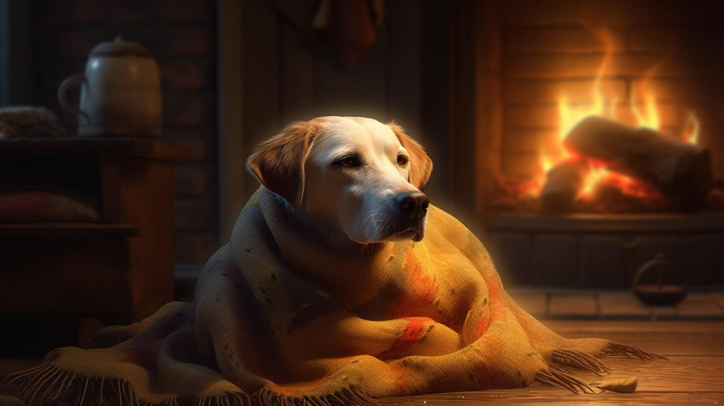 Dog feeling cold with blanket
