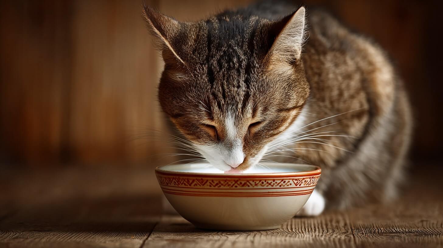 a cat drinking milk